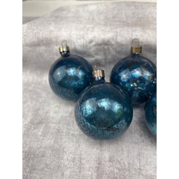 Mercury Glass Blue Crackle Christmas Ornaments Made USA Set of 8 Vtg - Picture 4 of 9